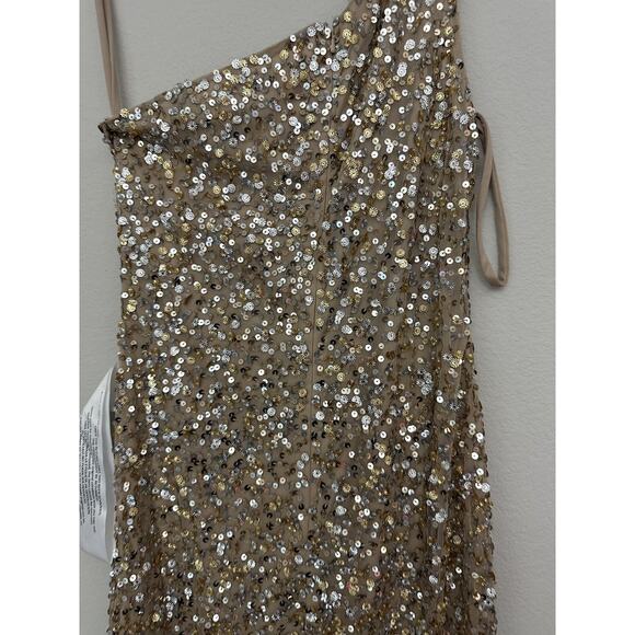 Mac Duggal Gold Sequin Embellished Spaghetti Straps Evening Gown Size 2 - Picture 10 of 11